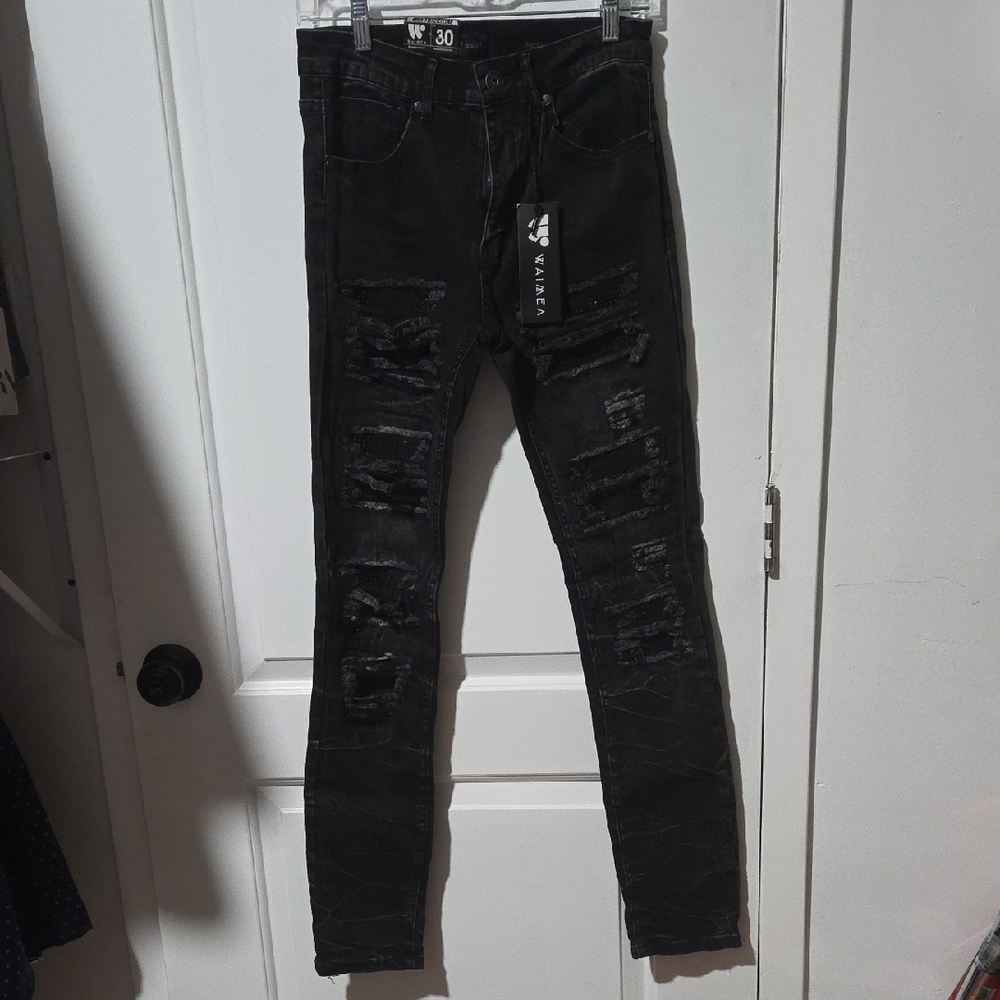 Waimea Black Wash Distressed Skinny Jeans - Picture 1 of 8